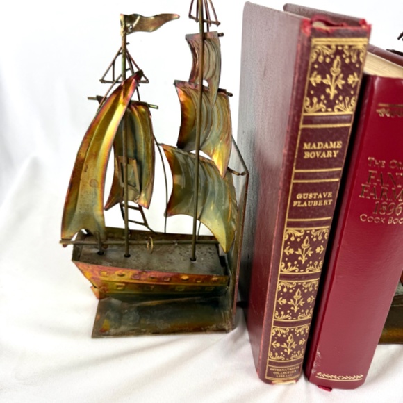 Vintage Sailing Ship Book Ends Copper Tin Metal Nautical Clipper Schooner Pirate - Picture 12 of 13